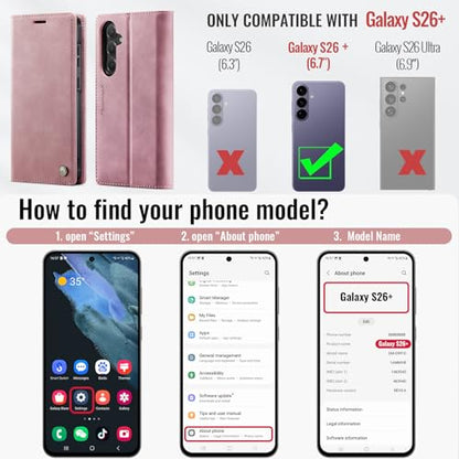 for Samsung Galaxy S26 Plus 2in1 Detachable Wallet Case, Pink | Compatible with Magsafe, Magnetic, RFID Blocking Card Holder, Shockproof, Kickstand, Wireless Charging, PU Leather Flip Cover - color: (Detachable 2 in 1)-Pink, size: Galaxy S26 Plus