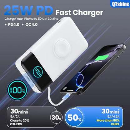Portable Charger for iPhone, 40800mAh Power Bank with Built-in Cables & AC Wall Plug, 5 Outputs USB C Fast Charging External Battery Pack for iPhone 17/16/15/14, Android, Travel Essential (White) - color: White