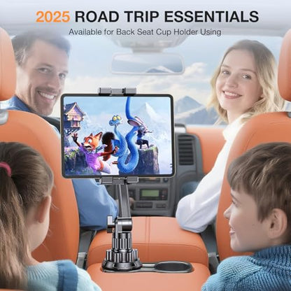 Coolpow Cup Holder Tablet Holder for Car【15" Height Adjustable】 Car Cup Holder ipad Car Mount for Truck Stand Car Tablet Holder Multi Angle Car Mount for All 4.7"-13" Apple iPad Samsung Galaxy Tab