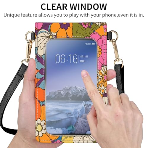 for Women Cell Phone Purse,with Touchscreen Cell Phone Purse,PU Leather Shoulder Bag Waterproof Phone Wallet Case with Clear Touch Screen Window up to 6.7 inch Smartphone, - color: Flowers -130