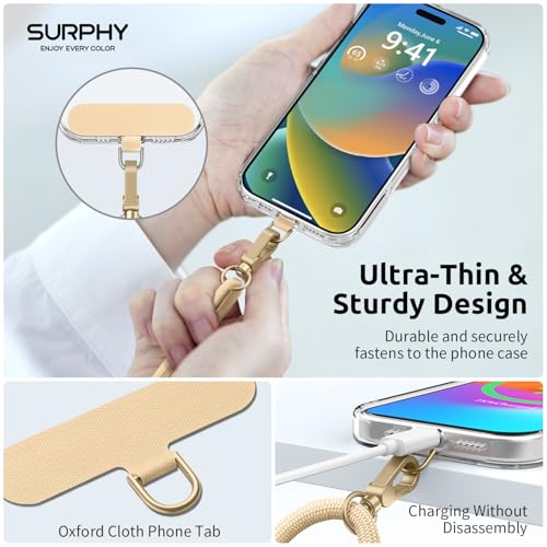 SURPHY Phone Lanyard Crossbody, Phone Strap Crossbody with 2 Tether Tabs - color: Khaki