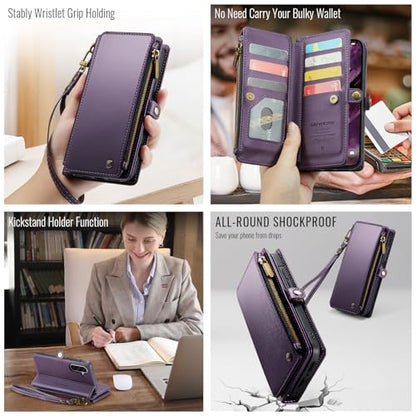 Defencase for Samsung Galaxy A36 5G Wallet Case with Card Holder, Purple | RFID Blocking, Zipper Pocket, Durable PU Leather, Wrist Strap, Fashion Snap Flip Phone Cases Cover with Stand for Women Men - color: Aesthetic Purple