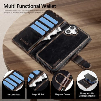 Shieldtop Compatible with MagSafe iPhone 17 Wallet Case,(Coffee) | 2 in 1 Detachable Magnetic,Credit Card Holder Slots,RFID Blocking,PU Leather,Kickstand,Flip Folio Phone Cover for Men & Women - color: Coffee-U1, size: iPhone 17 - 6.3"