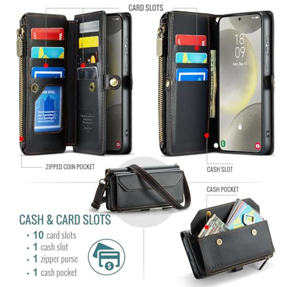 for Samsung Galaxy S23 FE Wallet Case with Card Holder, Black | RFID Blocking Slots, Crossbody Lanyard, Wrist Strap, Zipper Pocket Purse Handbag, Magnetic Closure - color: Black, size: Galxay S23 FE