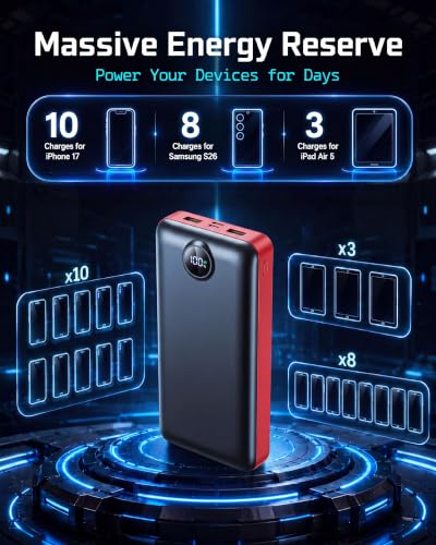 Portable Charger 50000mAh Power Bank Fast Charging External Battery Pack - color: Black Red