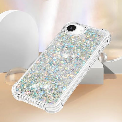 Bling Glitter Case for Apple iPhone 16e.Liquid Sliver | Soft TPU Sparkly Flowing Liquid Floating Clear Case for Women Girls Cover for Apple iPhone 16e - color: Silver