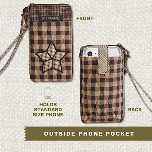 Bella Taylor Cell Phone Wristlet, Quilted Phone Wallet for Women | Lightweight, RFID blocking, phone pocket, built-in wallet, card organizer, coin pocket, secure zipper, quality construction - color: Farmhouse Star