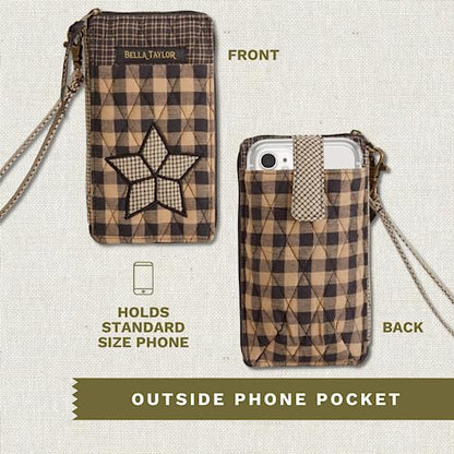 Bella Taylor Cell Phone Wristlet, Quilted Phone Wallet for Women | Lightweight, RFID blocking, phone pocket, built-in wallet, card organizer, coin pocket, secure zipper, quality construction - color: Farmhouse Star