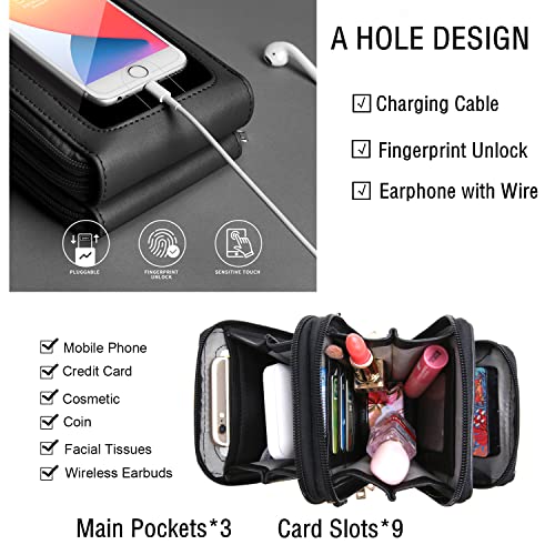 Crossbody Cellphone Purse Women Touch Screen Bag RFID Blocking Wallet Handbag Shoulder Strap - color: Black-small, size: Small