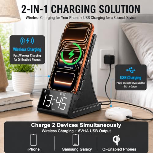 8-in-1 Wireless Charger, Alarm Clock, Bluetooth Speaker & FM Radio