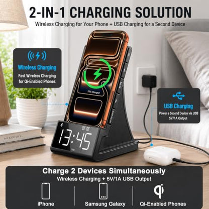 8-in-1 Wireless Charger, Alarm Clock, Bluetooth Speaker & FM Radio