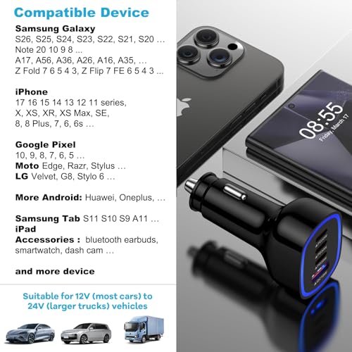 Multi 4 Ports Fast Car Charger Adapter 12V Auto Vehicle Plug USB C USB A - color: black, style: USB C & A