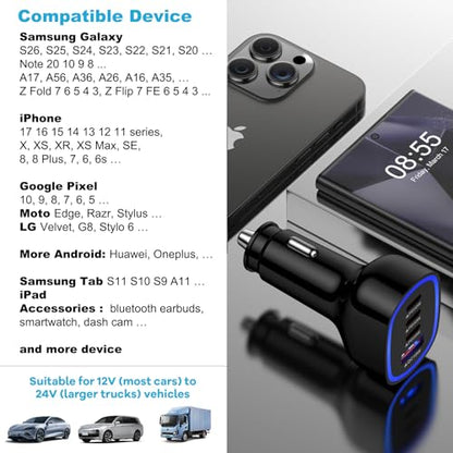 Multi 4 Ports Fast Car Charger Adapter 12V Auto Vehicle Plug USB C USB A - color: black, style: USB C & A