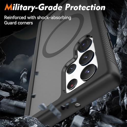 for Samsung Galaxy S22 Ultra Case Magnetic, Compatible with Magsafe 6.8-Inch Slim Fit 360 Heavy Duty Protector Wireless Charging Shockproof Anti-Slip TPU and PC Protective Phone Cover, Black - color: Black