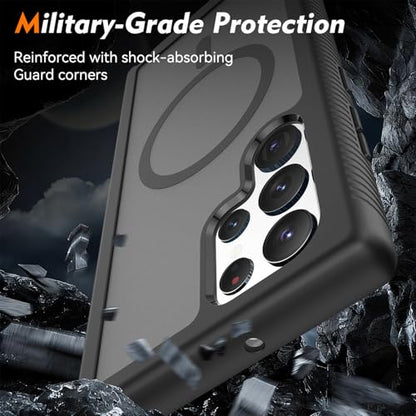 for Samsung Galaxy S22 Ultra Case Magnetic, Compatible with Magsafe 6.8-Inch Slim Fit 360 Heavy Duty Protector Wireless Charging Shockproof Anti-Slip TPU and PC Protective Phone Cover, Black - color: Black
