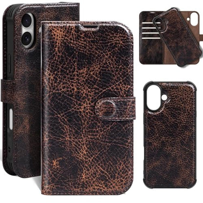 Leather Case Compatible with iPhone 16 Plus Wallet 6.7" | Genuine Leather 2-in-1 Magnetic Detachable Shockproof,Flip Folio Cover with Card Slot,Wireless Charging RFID Blocking Coffee - color: Brown Coffee, size: 16 Plus
