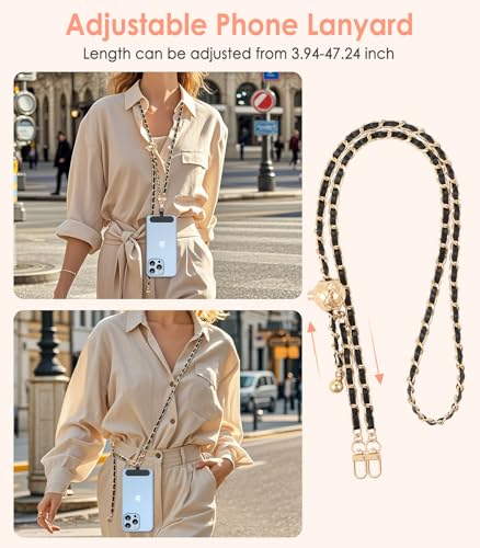 MoKo Phone Lanyard, Adjustable Metal Cell Phone Chain Crossbody Strap - color: Black