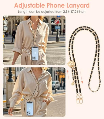 MoKo Phone Lanyard, Adjustable Metal Cell Phone Chain Crossbody Strap - color: Black