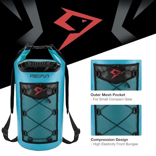 Piscifun Dry Bag, Waterproof Floating Backpack 10L/20L/30L/40L | Waterproof Phone Case, Adjustable shoulder straps, Roll-top closure keeps gear dry, Ideal for Boating, Kayaking, Fishing - color: Light Blue, style: 30l