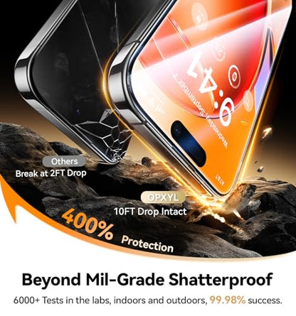 Opxyl Toughest 9H+ Glass for iPhone 16 Pro Screen Protector [Military Grade Shatterproof][Full Coverage Protection] HD Screen Protector iPhone 16 Pro Top Durable Tempered Glass, 2 Packs
