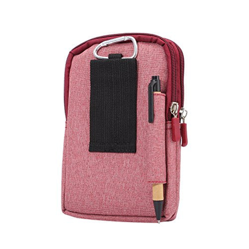 Men's Cell Phone Waist Bag Vertical, Cellphone Belt Loop Holster, Outdoor Sport Travel Nylon Small Mobile Phone Pouch Smartphone Waist Bag with Carabiner Hook Pen Holder Zipper Handbag Carrying Case - color: Wine Red