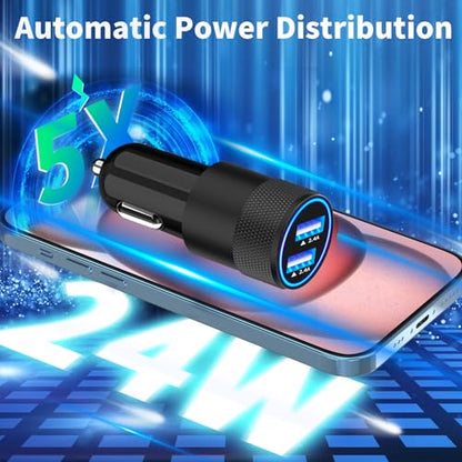 Apple MFi Certified iPhone Car Charger with 2Pack Lightning Braided Cable - color: Carbon Black