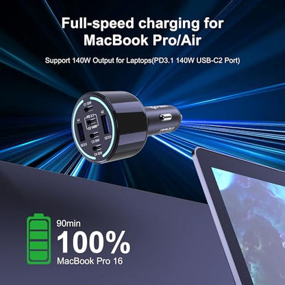 CHIPOFY 300W USB C Car Charger, 6 Ports (4 USB C + 2 USB A)