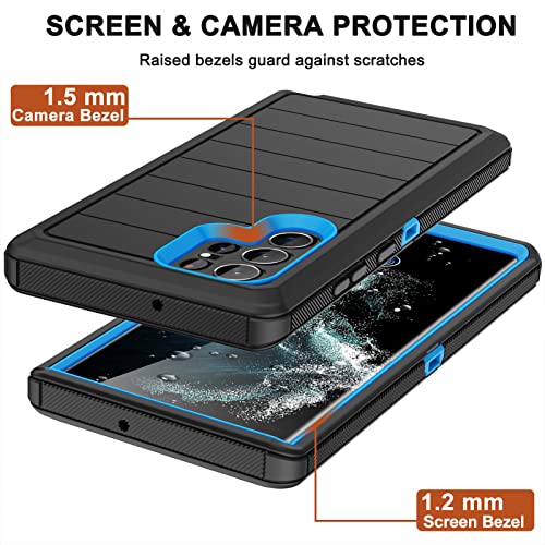 for Samsung Galaxy S22 Ultra Case with Belt Clip Holster, 2x Screen Protector, Military Grade Protection Heavy Duty Full Body Shockproof Rugged Protective Cover for Samsung S22 Ultra 5G (Black Blue B) - color: Black Blue B