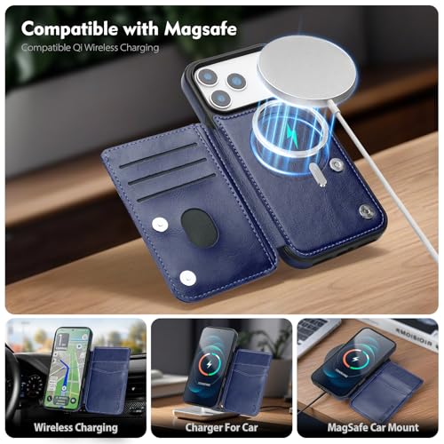 SkyEagle Compatible with MagSafe iPhone 17 Pro Case Wallet,Blue | Magnetic Clasp,RFID Blocking,PU Leather,Flip Folio Shockproof Phone Cover,with Credit Card Slots & Kickstand for Men & Women - color: Blue, size: iPhone 17 Pro - 6.3"