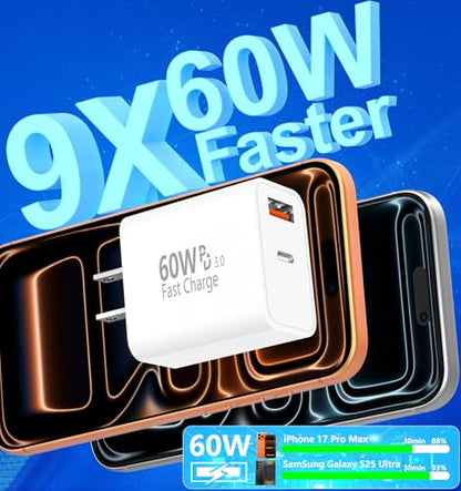 Apple MFi Certified iPhone 18 Charger Fast Charging 4Pack 60W USB C Charger - color: Pure White