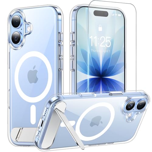 Magnetic for iPhone 17 Case (Built-in Invisible Kickstand)(Screen Protector)(Compatible with MagSafe)(Military Grade Shockproof) Transparent Slim Phone Cover,Clear - color: Clear, size: For IPhone 17