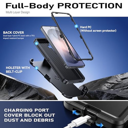 DUEDUE for Samsung Galaxy S26 Case with Belt Clip Holster Shockproof 3-Layer Heavy Duty Kickstand Cover Full Body Protective Rugged Phone Case for Samsung S26 6.3", Black - size: for Samsung S26 6.3"