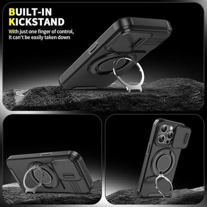 Rugged Shockproof Case for iPhone 17 Pro Max, Heavy Duty Protective Phone Case with Slide Camera Cover, 360° Rotatable Ring Stand & Magnetic Car Mount Compatible (Black,iPhone 17 Pro Max) - color: Black