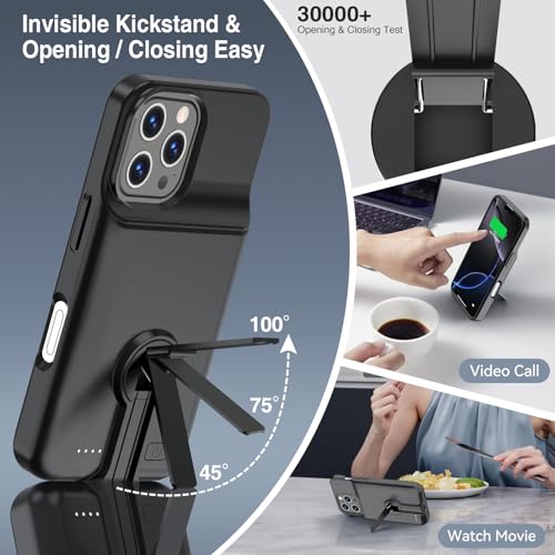 BOPPS Battery Case for iPhone 16 Pro Max with Stand,Upgraded 8500mAh Portable Protective Charging Case with 15W Fast Charging Compatible for iPhone 16 Pro Max Battery Pack Charger Case,6.9 Inch Black - size: iPhone 16 Pro Max
