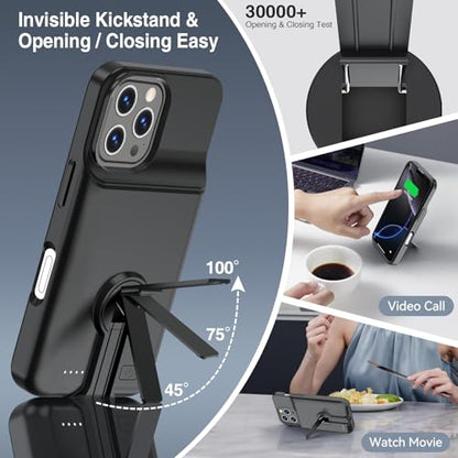 BOPPS Battery Case for iPhone 16 Pro Max with Stand,Upgraded 8500mAh Portable Protective Charging Case with 15W Fast Charging Compatible for iPhone 16 Pro Max Battery Pack Charger Case,6.9 Inch Black - size: iPhone 16 Pro Max