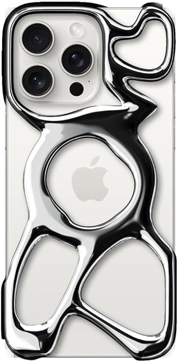 Angry miao Emptiness Case for iPhone 15 Pro Max, MagSafe Compatible 23g Ultra-Light PC Material Frameless Phone Case, Hollow Frame Design for Cooling, Non-Metal, Shiny Silver, 6.7” Simple Packaging - color: Shiny Silver, size: iPhone 15 Pro Max Case, 6.7″