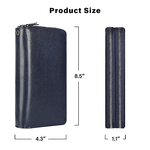 Small Compact Women Wallet RFID Blocking Genuine Leather Bifold Purse with ID Windows - color: 2-waxed Blue, size: One Size