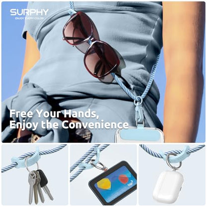 SURPHY Phone Lanyard, Adjustable Phone Strap Crossbody with 2 Pack Phone Tether Tab, Premium Metal Buckles and Two-Color Braided Cell Phone Lanyard Crossbody for Women and Men, Deep & Light Blue - color: Deep Blue + Light Blue