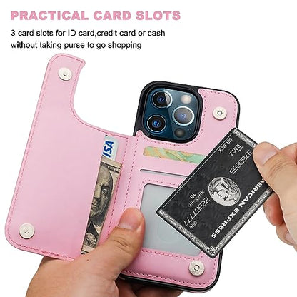 ONETOP for iPhone 13 Pro Wallet Case with Card Holder,Pink - color: Pink
