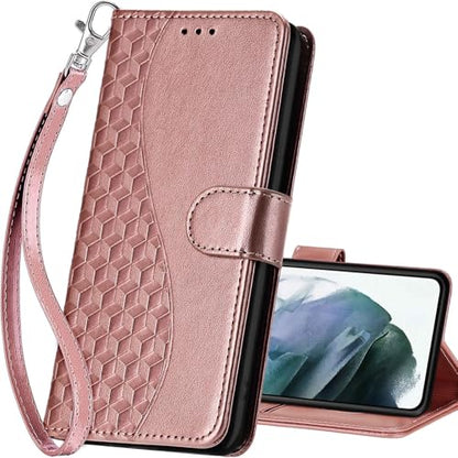 for Samsung Galaxy S22 Wallet case, Rose Gold | 3 Card Holders, Kickstand, Shockproof TPU Shell, PU Leather, Magnetic Closure, Protective Flip Folio Cover, Women - color: 5