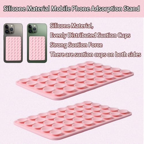 10 Pieces Suction Phone Case Mount, Phone Stand for Mirror Glass, Silicone Double Sided Suction Cup Mirror Phone Stand for Wall Tiles, Mirror, Transparent Shells, Metal Surface (Pink)