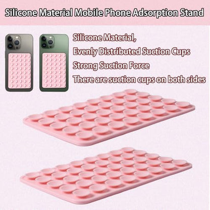 10 Pieces Suction Phone Case Mount, Phone Stand for Mirror Glass, Silicone Double Sided Suction Cup Mirror Phone Stand for Wall Tiles, Mirror, Transparent Shells, Metal Surface (Pink)