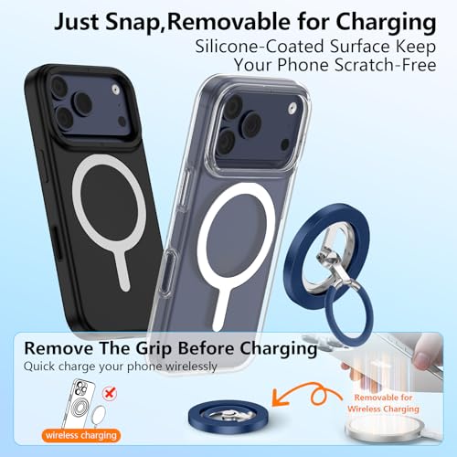 Magnetic Phone Ring Holder for MagSafe, 360° Rotation Cell Phone Grip Stand - color: Blue