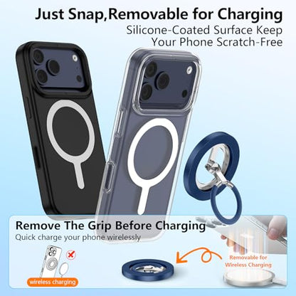 Magnetic Phone Ring Holder for MagSafe, 360° Rotation Cell Phone Grip Stand - color: Blue