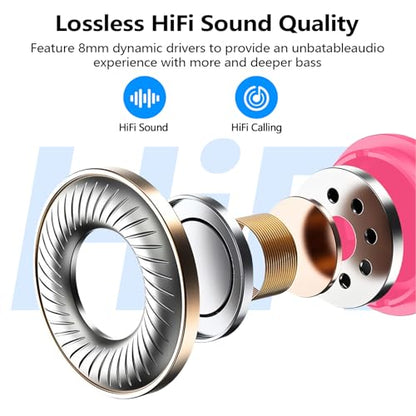 kurdene Wireless Earbuds Bluetooth 5.3 Light Weight in Ear Headphones - color: Hot Pink