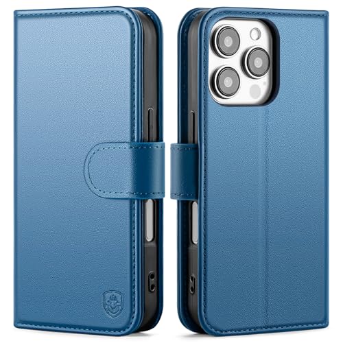 Compatible with iPhone 16 Pro Max Genuine Leather Case Wallet with Card Holder,Women Men Real Leather Flip Folio RFID Blocking Credit Card Slots Phone Cover,for Apple 16 ProMax,Light Blue - color: Light Blue, size: iPhone 16 Pro Max - 6.9"