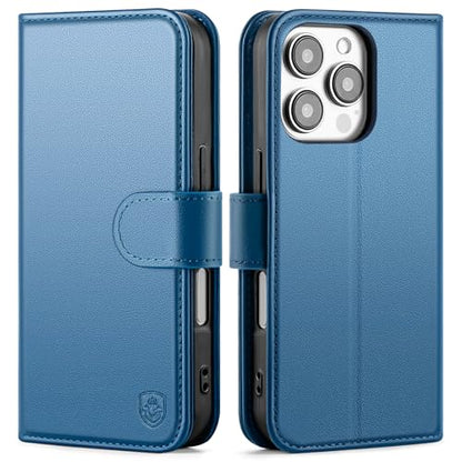 Compatible with iPhone 16 Pro Max Genuine Leather Case Wallet with Card Holder,Women Men Real Leather Flip Folio RFID Blocking Credit Card Slots Phone Cover,for Apple 16 ProMax,Light Blue - color: Light Blue, size: iPhone 16 Pro Max - 6.9"