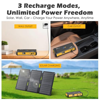 JIYHF AC Power Bank 99.9Wh with Foldable Solar Panel 30W - style: P100 Orange+30W