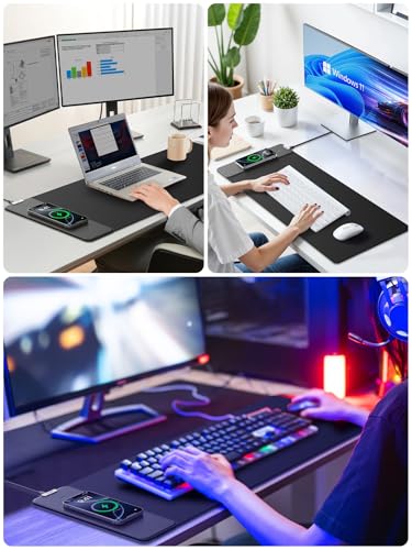 Wireless Charging Mouse Pad, 31.5"x11.8" Large Desk Mat, Smooth Glide - color: Black-31.5"x11.8"
