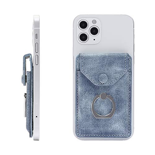 Self Adhesive Phone Card Wallet with Ring Stand Flip Cover, Denim Blue - color: Denim Blue